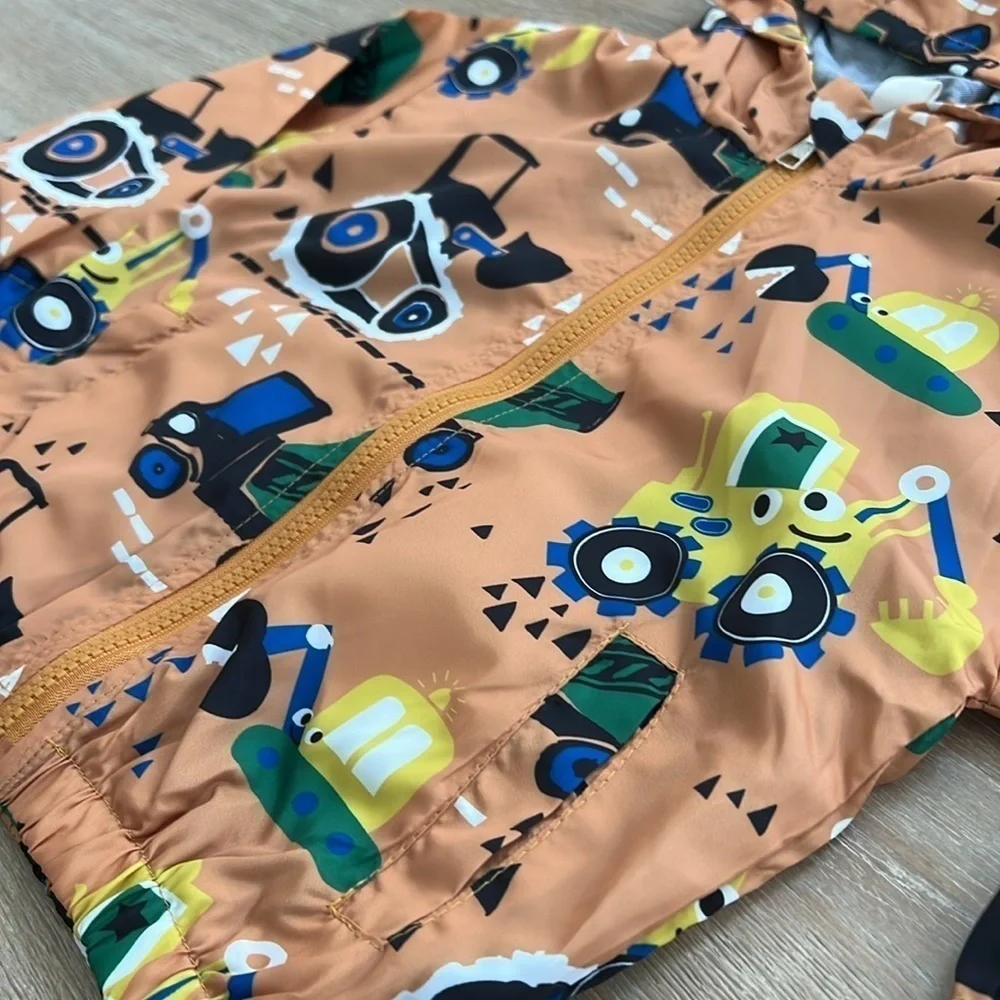 Toddler Boy Fall Jacket Hooded Lightweight Windbreaker Trucks 3-4 4-5 5-6
